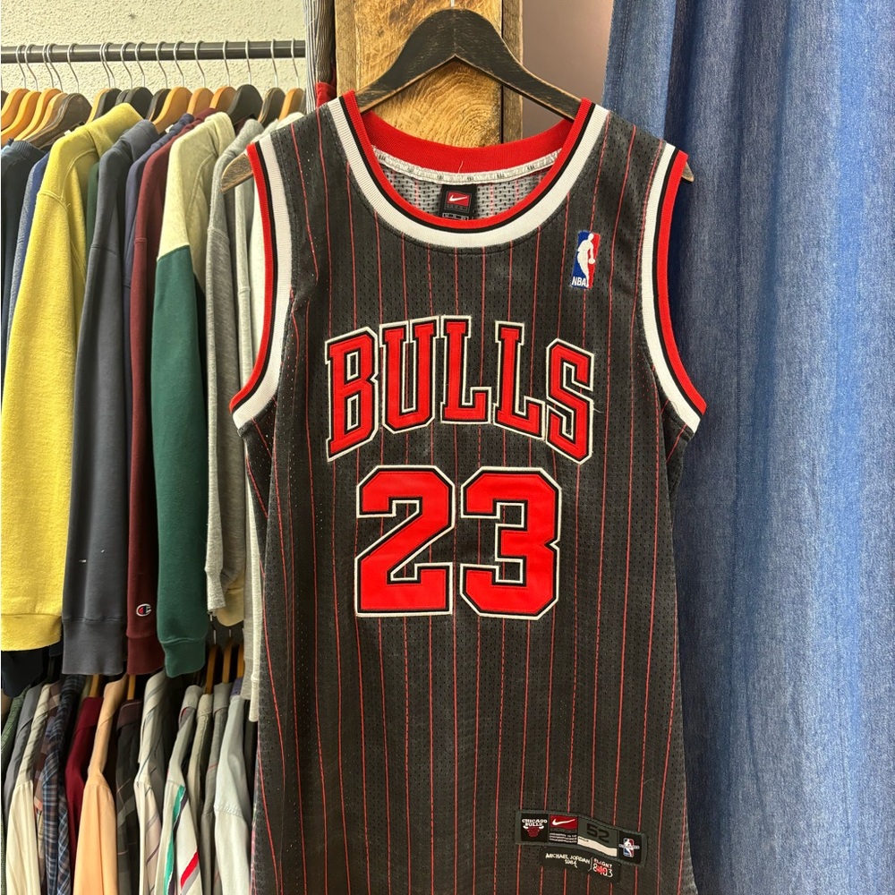 NBA Chicago Bulls Michael Jordan #23 Black Red Pinstripe Jersey